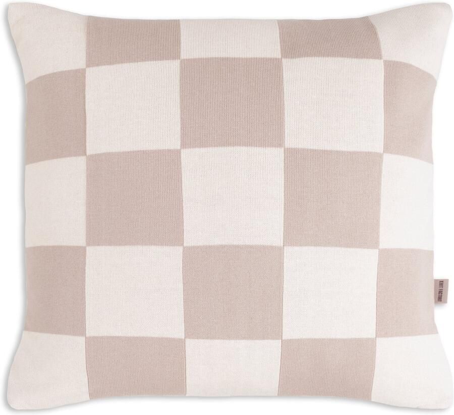 Knit Factory Caro Sierkussen Vierkant kussen woonkamer Bank kussen Decoratie kussen Modern Ecru Linnen 50x50 cm Superzacht Geblokt Kussenhoes inclusief kussenvulling