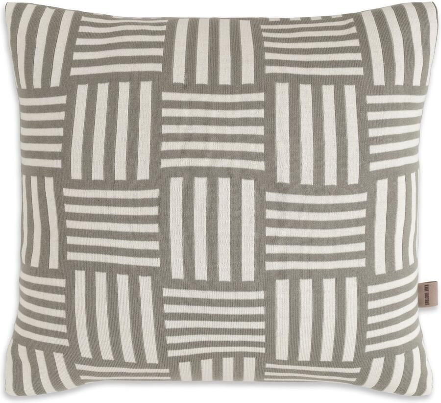 Knit Factory Dash Sierkussen Vierkant kussen woonkamer Bank kussen Decoratie kussen Modern Ecru Urban Green 50x50 cm Superzacht Geblokt Gestreept Kussenhoes inclusief kussenvulling