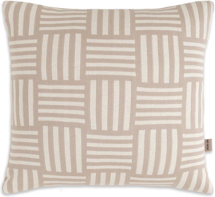 Knit Factory Dash Sierkussen Vierkant kussen woonkamer Bank kussen Decoratie kussen Modern Ecru Linnen 50x50 cm Superzacht Geblokt Gestreept Kussenhoes inclusief kussenvulling