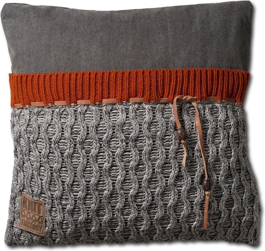 Knit Factory Joep Sierkussen Licht Grijs Mêlee Vierkant kussen woonkamer Bank kussen Decoratie kussen 50x50 cm Kussenhoes inclusief kussenvulling