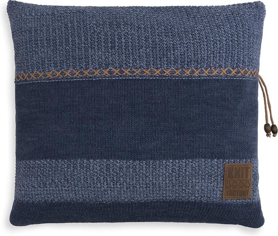 Knit Factory Roxx Sierkussen Vierkant kussen woonkamer Bank kussen Decoratie kussen Jeans Indigo 50x50 cm Kussenhoes inclusief kussenvulling