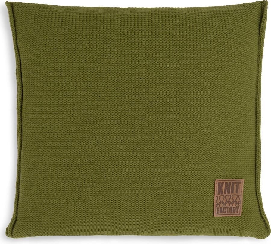 Knit Factory Uni Sierkussen Vierkant kussen woonkamer Bank kussen Decoratie kussen Mosgroen 50x50 cm Kussenhoes inclusief kussenvulling