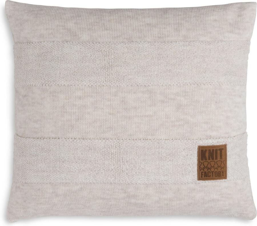 Knit Factory Yara Sierkussen Vierkant kussen woonkamer Bank kussen Decoratie kussen Beige 50x50 cm Kussenhoes inclusief kussenvulling