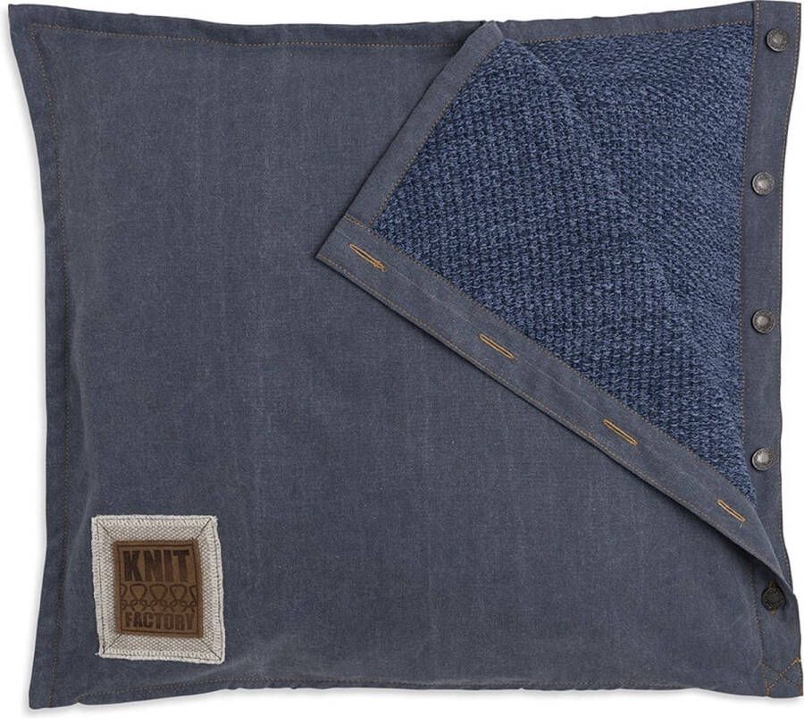 Knit Factory Rick Sierkussen Vierkant kussen woonkamer Bank kussen Decoratie kussen Jeans Indigo 50x50 cm Kussenhoes inclusief kussenvulling