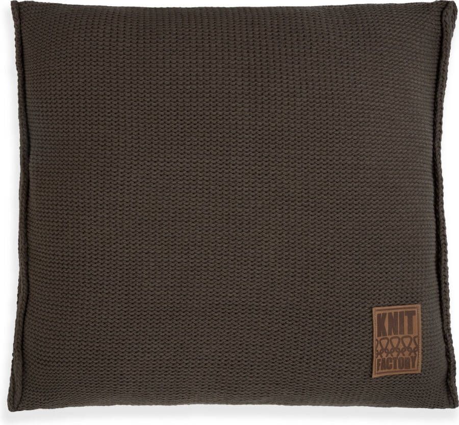 Knit Factory Uni Sierkussen Vierkant kussen woonkamer Bank kussen Decoratie kussen Dark Taupe 50x50 cm Kussenhoes inclusief kussenvulling - Foto 1