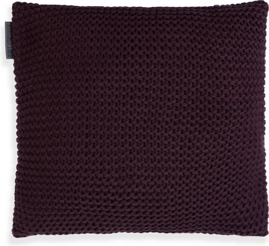 Knit Factory Vinz Sierkussen Vierkant kussen woonkamer Bank kussen Decoratie kussen Aubergine 50x50 cm Kussenhoes inclusief kussenvulling