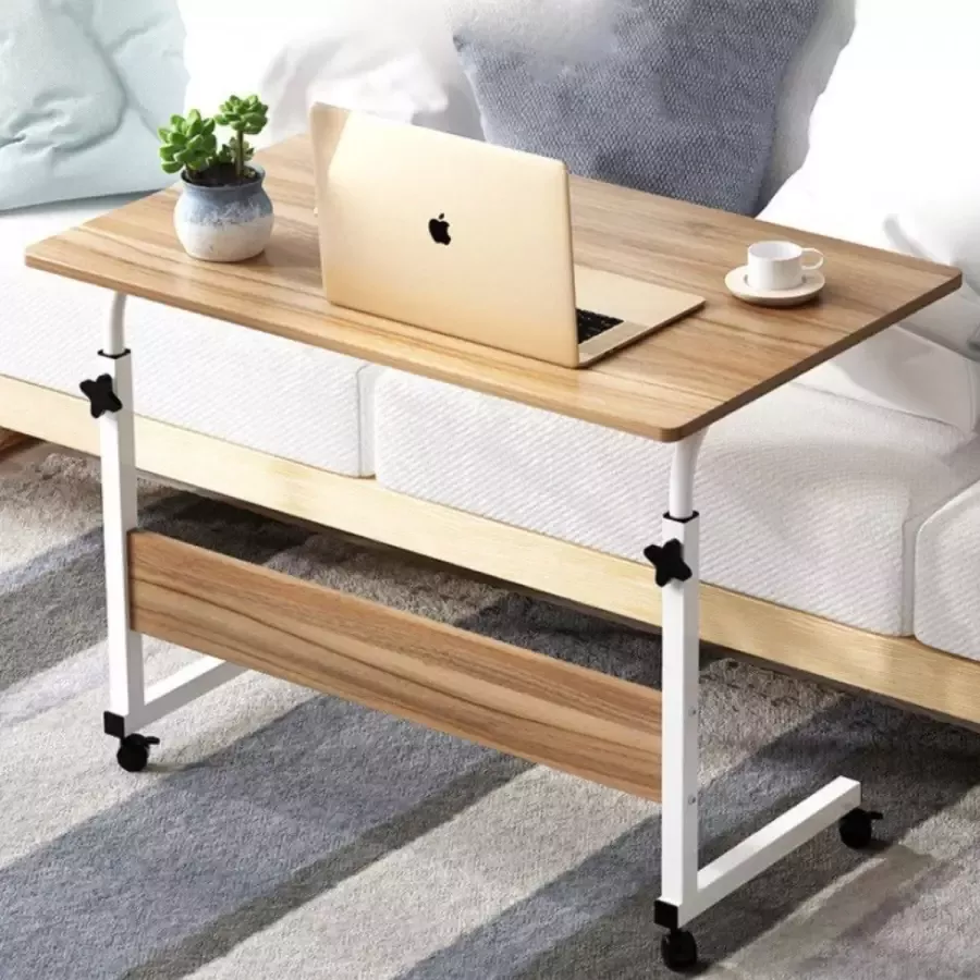 Mobiele Bureau- Laptop Tafel Mobiele 1 Persoons Eettafel Tafel Op Wielen Computer Tafel Donker Hout