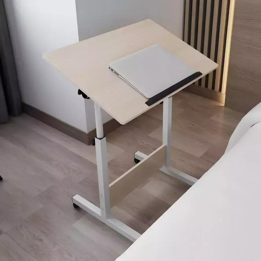 Delki Knuffelly Laptoptafel verstelbaar computertafel laptop bureau op wielen schrijftafel bijzettafel licht hout