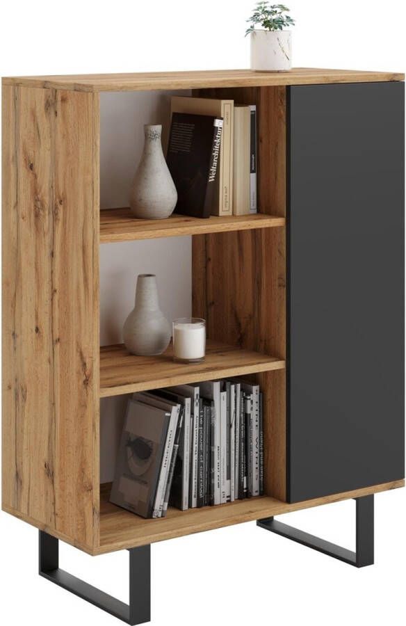 Viking Choice Boekenkast industriële hout & metaal 120x80x180cm zwart bruin