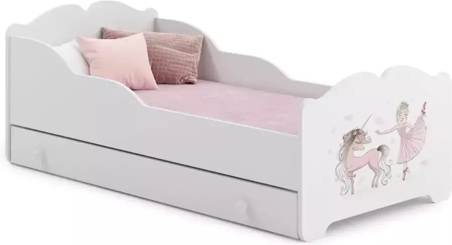 Kiddosworld Kinderbed Anna 140x70 met afbeeldingen voor kinderen en een lade matras en frame inbegrepen