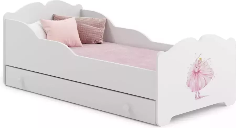 Kiddosworld Kinderbed Anna 160x80 met kinderafbeeldingen en een lade inclusief matras en onderstel