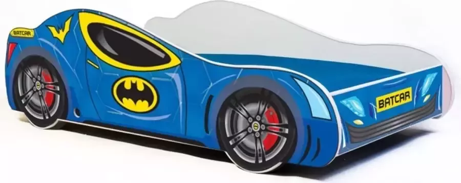 Viking Choice Kinderbed batmobiel autobed 140x70cm met matras blauw geel zwart