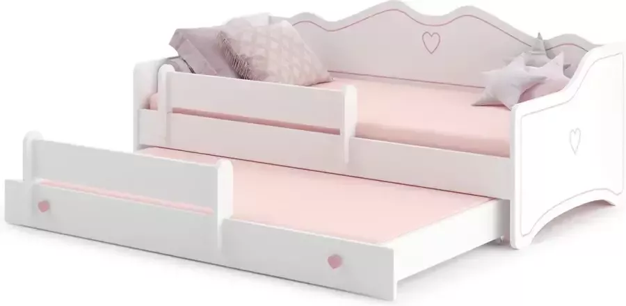 Viking Choice Kinderbed met lade & hekje 160x80cm met matras roze wit