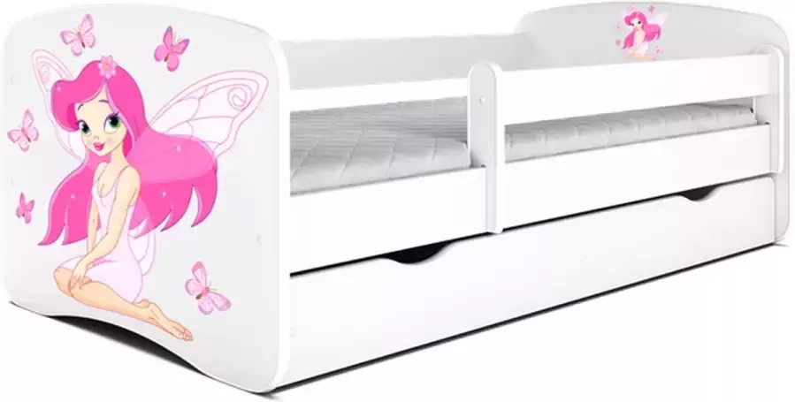 Kocot Bed babydreams wit Fairy met vlinders met matras en lade 160 80