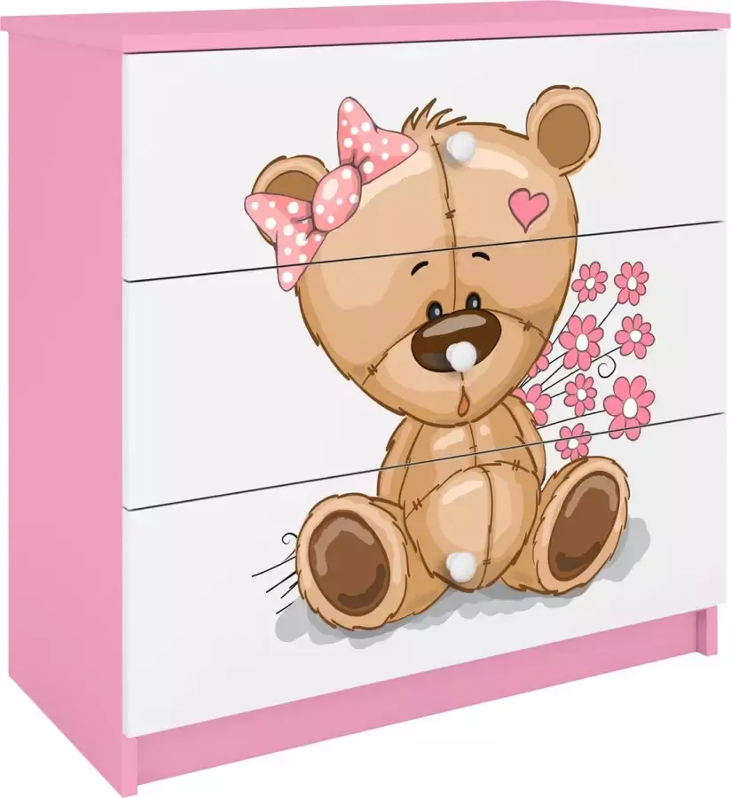 Kocot Kids Ladekast babydreams roze teddybeer bloemen Halfhoge kast Roze