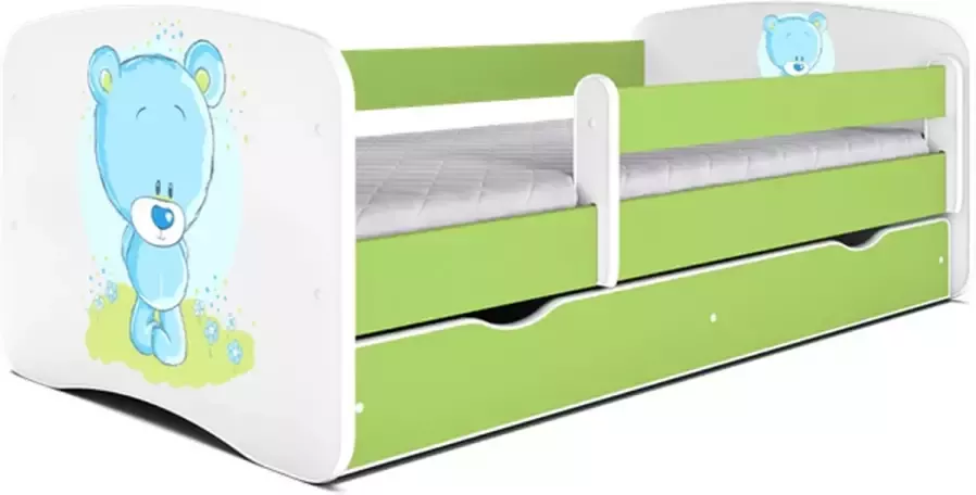 Kocot Kids Bed babydreams groen blauw teddybeer met lade matras 140 70