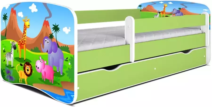 Kocot Kids Bed Babydreams groen graafmachine met lade met matras 160 80 Kinderbed Groen