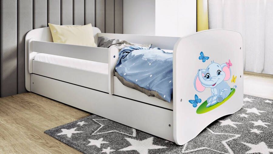 Kocot Kids Bed babydreams wit babyolifant met lade met matras 140 70 Kinderbed Wit