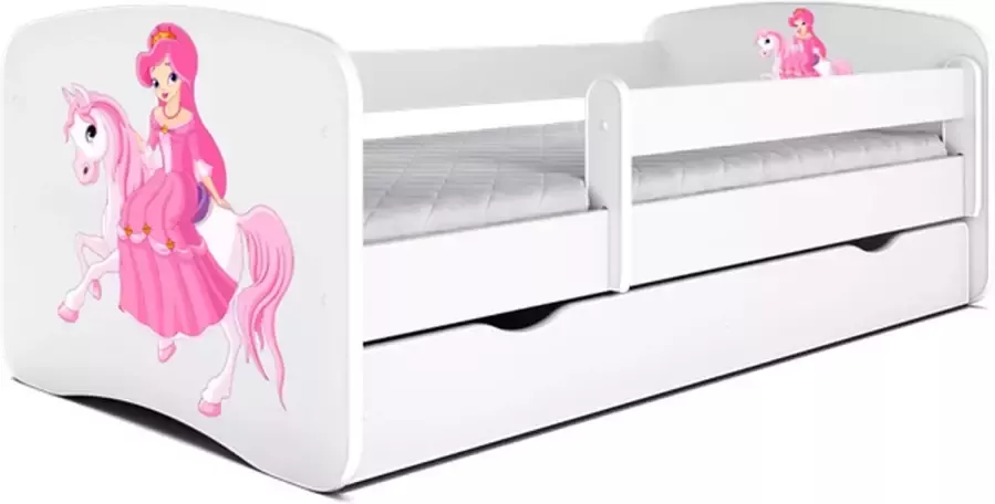 Kocot Kids Bed babydreams wit prinses te paard met lade zonder matras 160 80