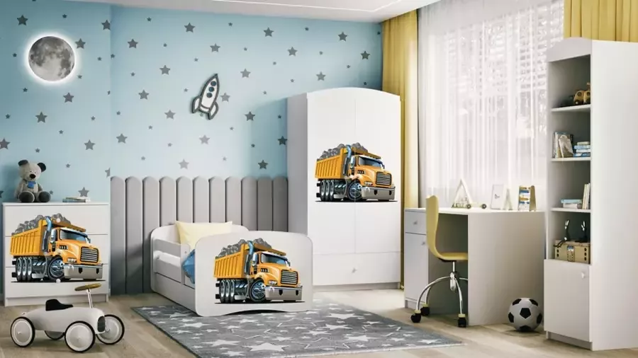 Kocot Kids Bed babydreams wit vrachtwagen met lade matras 160 80