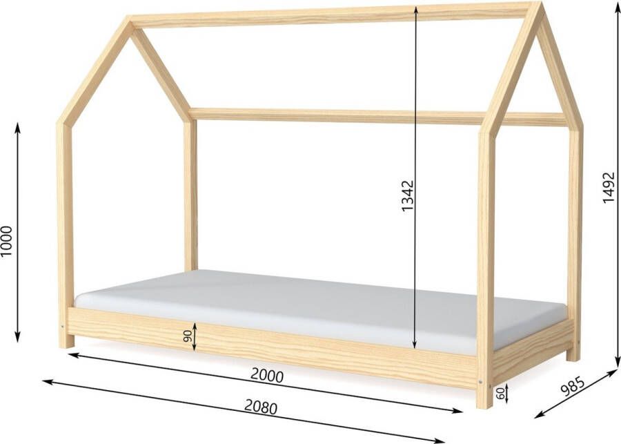 Kocot Kids Bed Bella grijs zonder lade zonder matras 200 90 Kinderbed Grijs