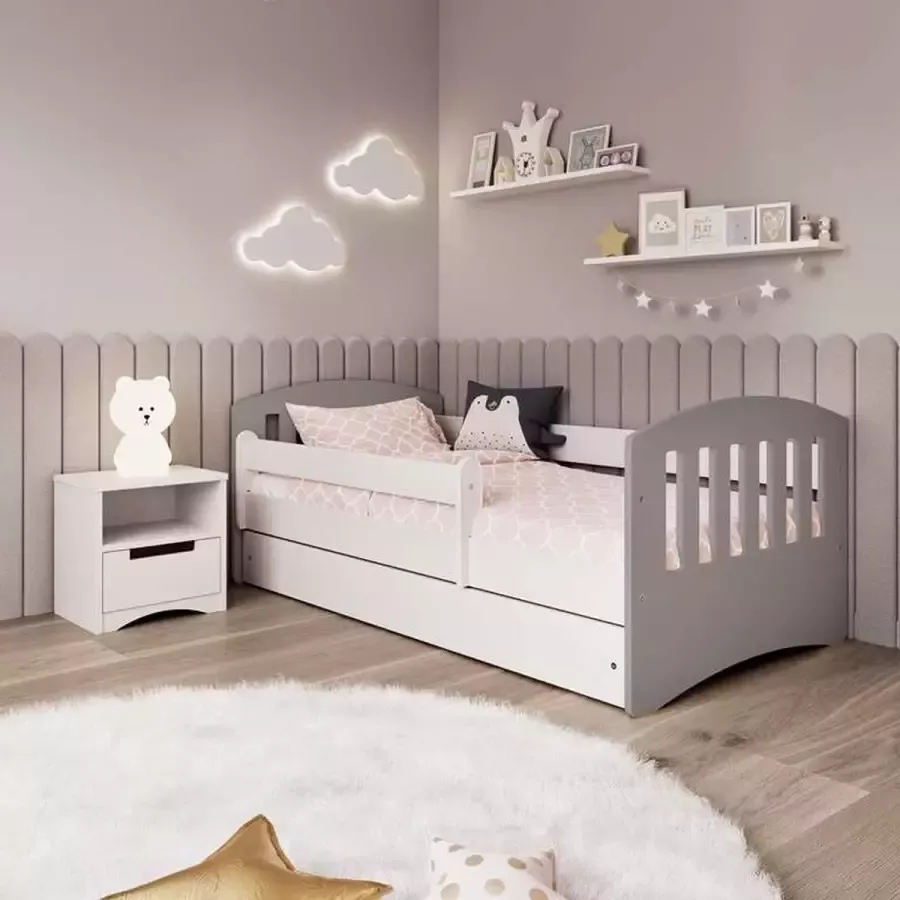 Kocot Kids Bed classic 1 grijs met lade zonder matras 140 80 Kinderbed Grijs