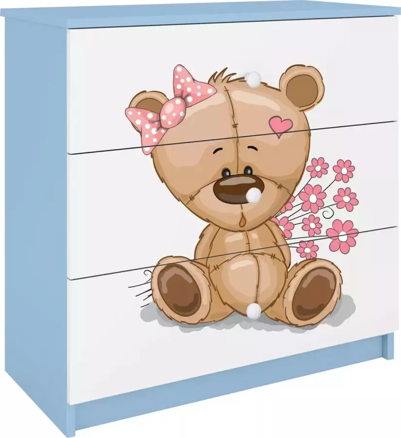 Kocot Kids Ladekast babydreams blauw teddybeer bloemen Halfhoge kast Blauw