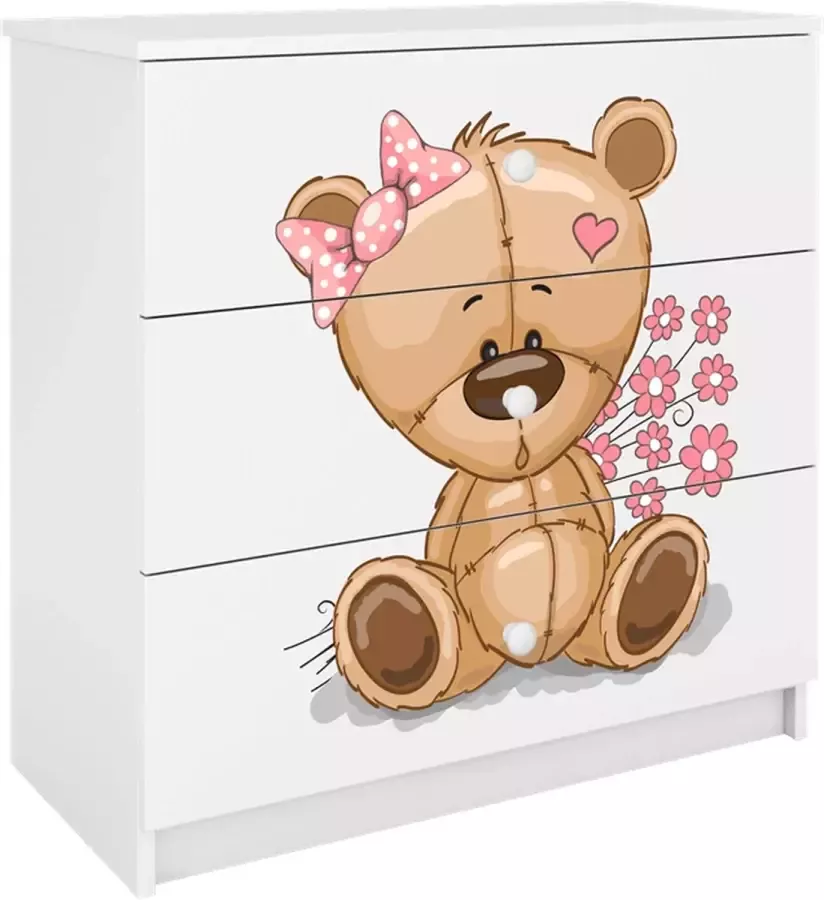 Kocot Kids Ladekast babydreams wit teddybeer bloemen Halfhoge kast Wit