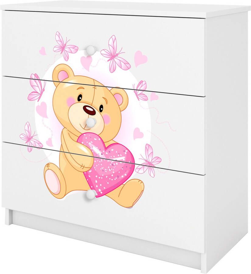 Kocot Kids Ladekast babydreams wit teddybeer vlinders Halfhoge kast Wit