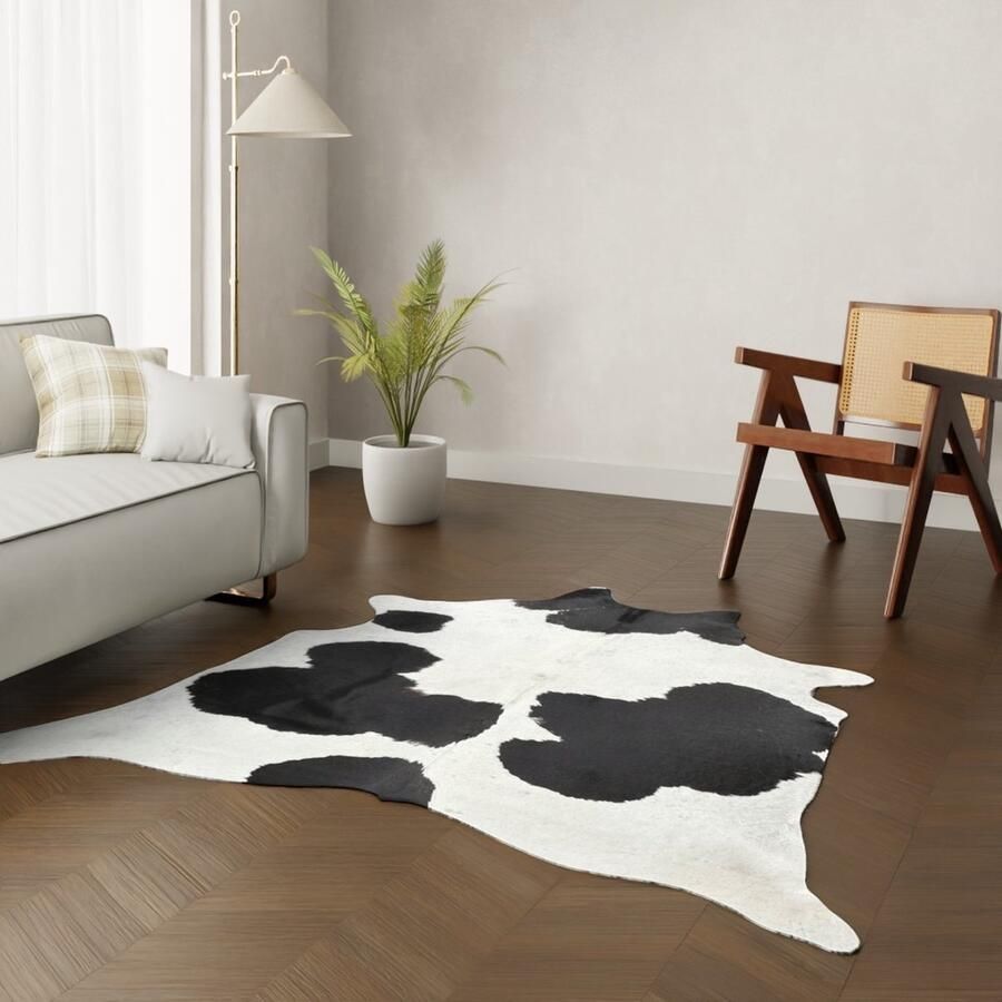 Schapenvachtkopen.nl XL crème wit-zwarte koeienhuid vloerkleed Gebroken wit koeienkleed koeienvel dierenhuid dierenvel - Foto 2