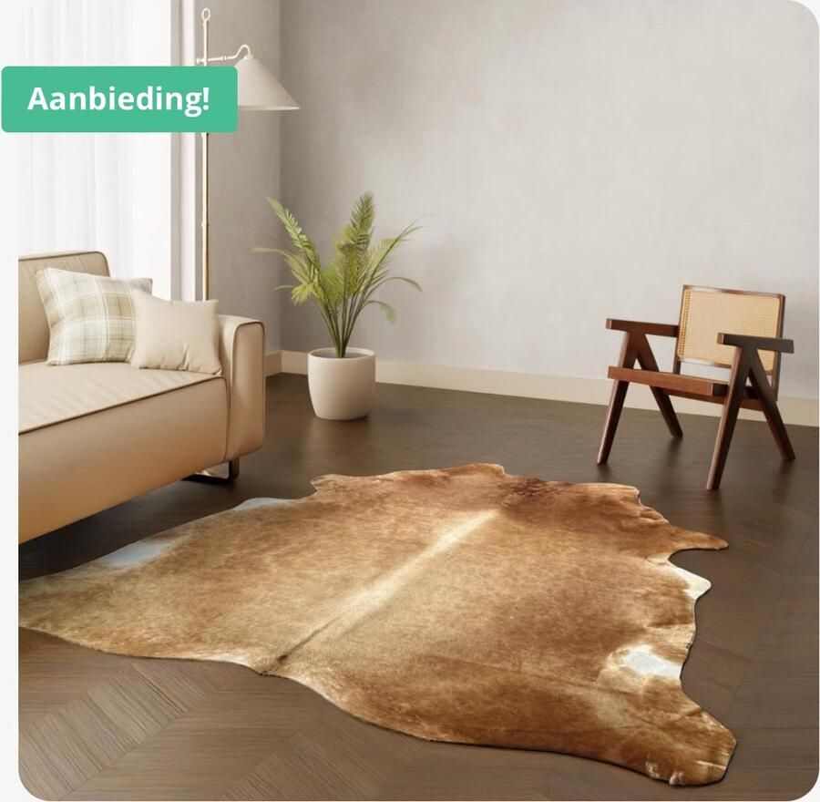 Koeienhuidkopen.nl Bruine koeienhuid vloerkleed XL koehuid kleed warm bruin koeienvel dierenhuid dierenvel vloer