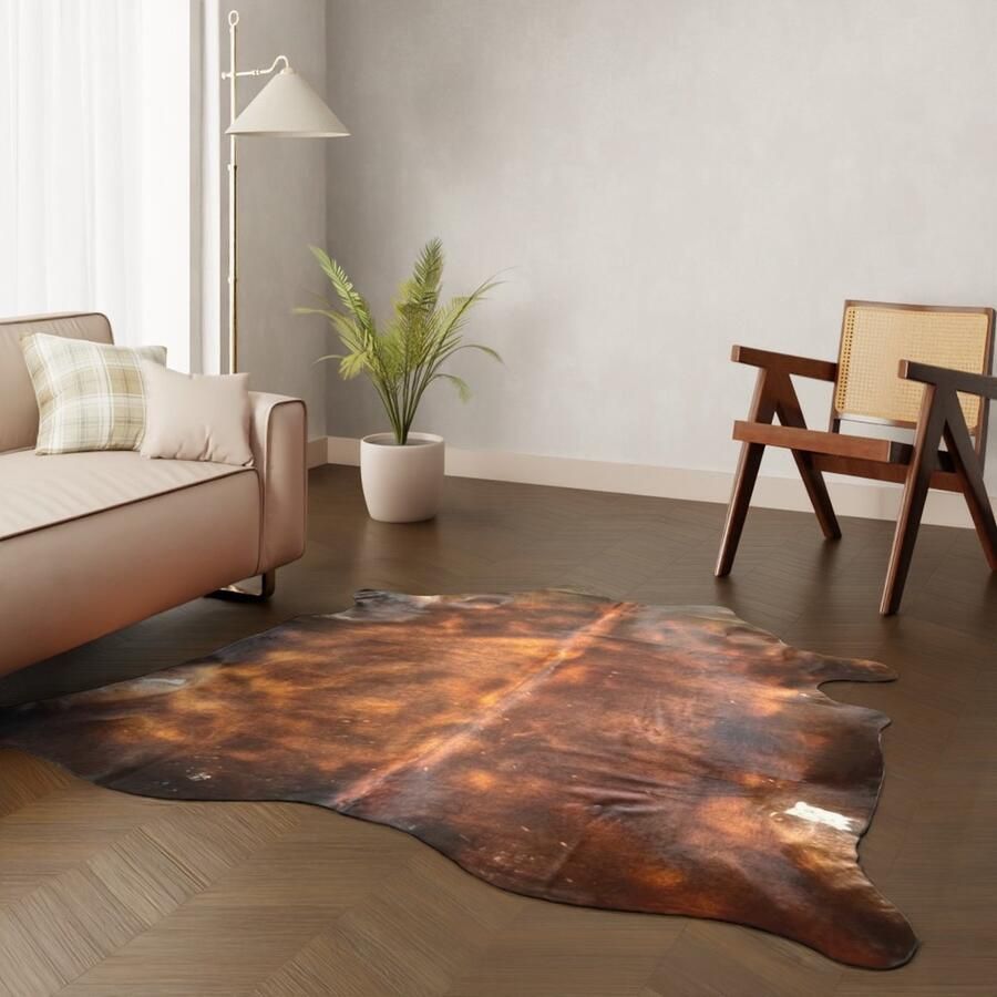 Schapenvachtkopen.nl Donkerbruin koeienhuid vloerkleed XL bruin koeienkleed kastanjebruin koeienvel dierenhuid dierenvel bruin koehuid tapijt - Foto 2