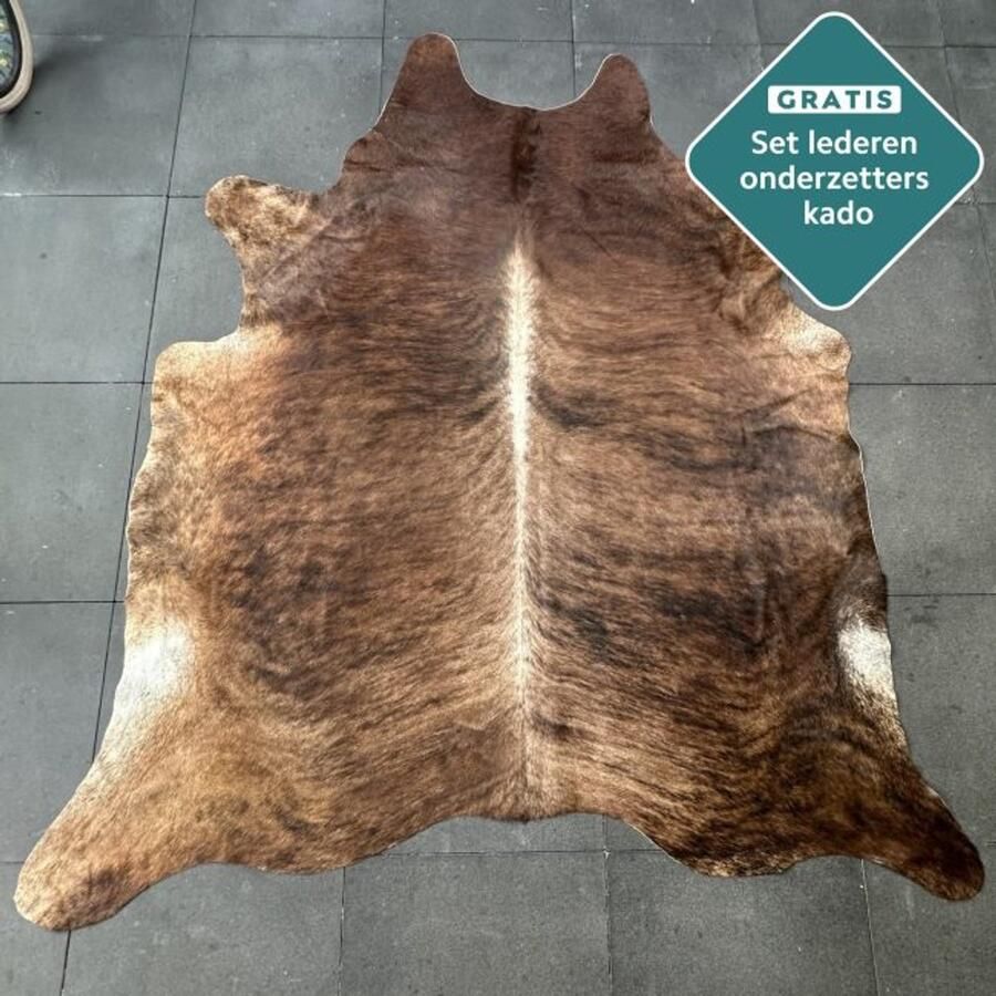 Koeienhuidkopen.nl GIGANTISCHE 250x210 cm! bruine brindle koeienhuid vloerkleed ENORM koeienkleed tapijt gestreept brindel bruin koeienvel groot XXXL dierenhuid dierenvel bruin koehuid tapijt - Foto 3
