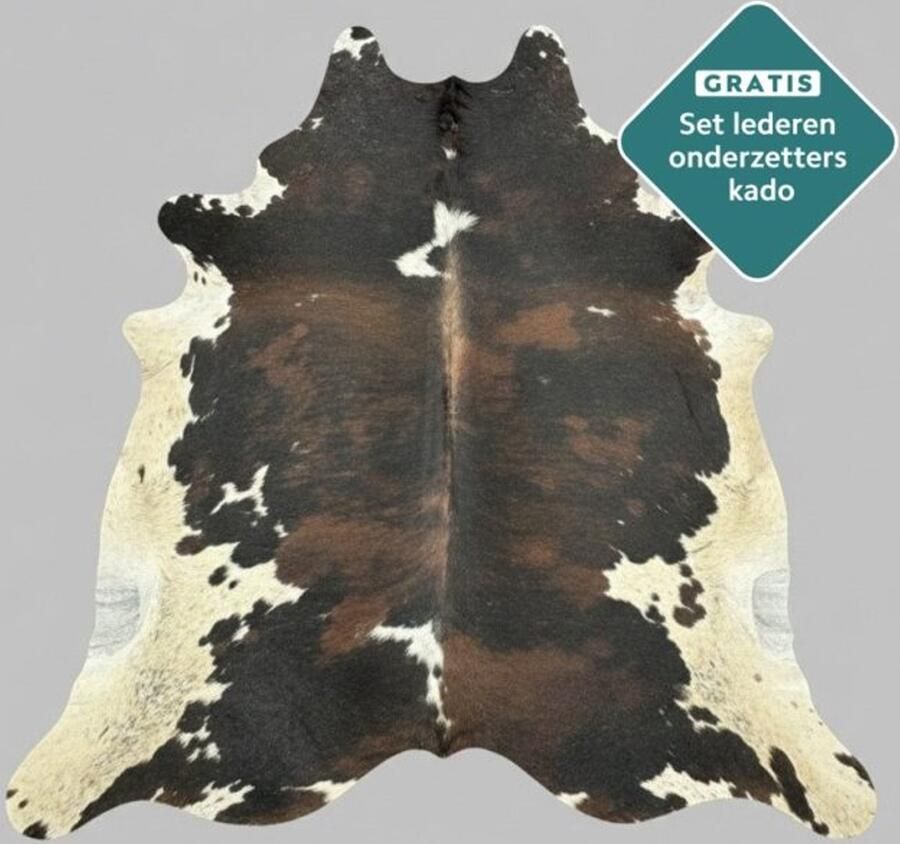Koeienhuidkopen.nl GIGANTISCHE 260x220 cm! tricolore koeienhuid vloerkleed ENORM koeienkleed tapijt tricolor koeienvel groot Gevlekte XXXL dierenhuid dierenvel bruin koehuid tapijt - Foto 3
