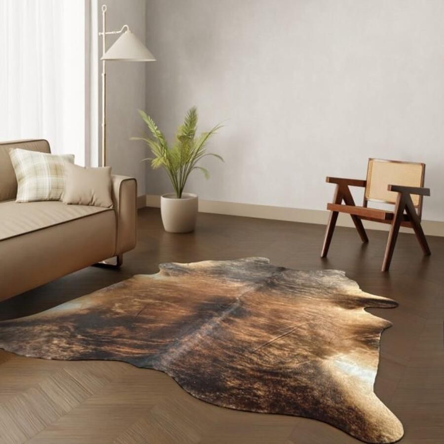 Koeienhuidkopen.nl Midden bruin gestreepte koeienhuid vloerkleed Gestreept bruin koeienkleed tijger koeienvel dierenhuid dierenvel koehuid tijger - Foto 2