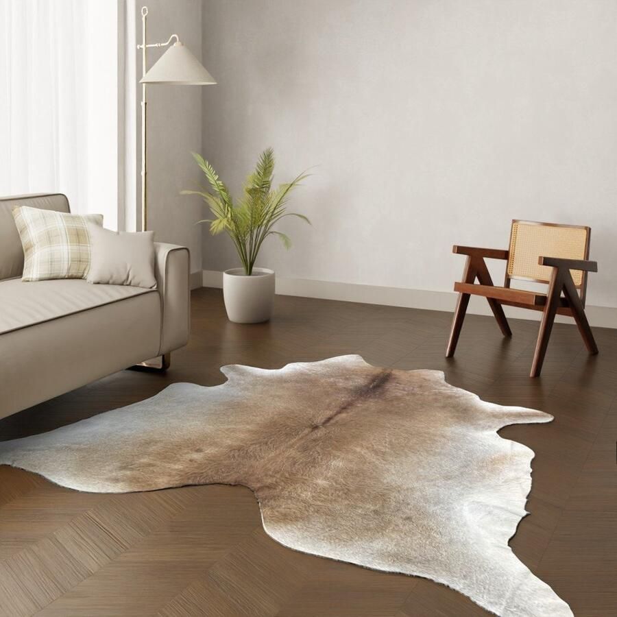 Koeienhuidkopen.nl SPECIAAL unieke bruine koeienhuid vloerkleed Camel koeienkleed bonte koeienvel dierenhuid dierenvel koehuid