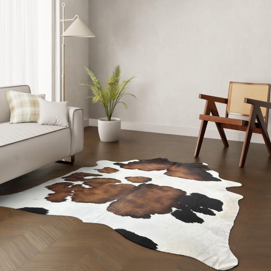 Schapenvachtkopen.nl Tricolor koeienhuid kleed koeienkleed vloerkleed tricolore koeienvel dierenhuid dierenvel bruin koehuid tapijt - Foto 2