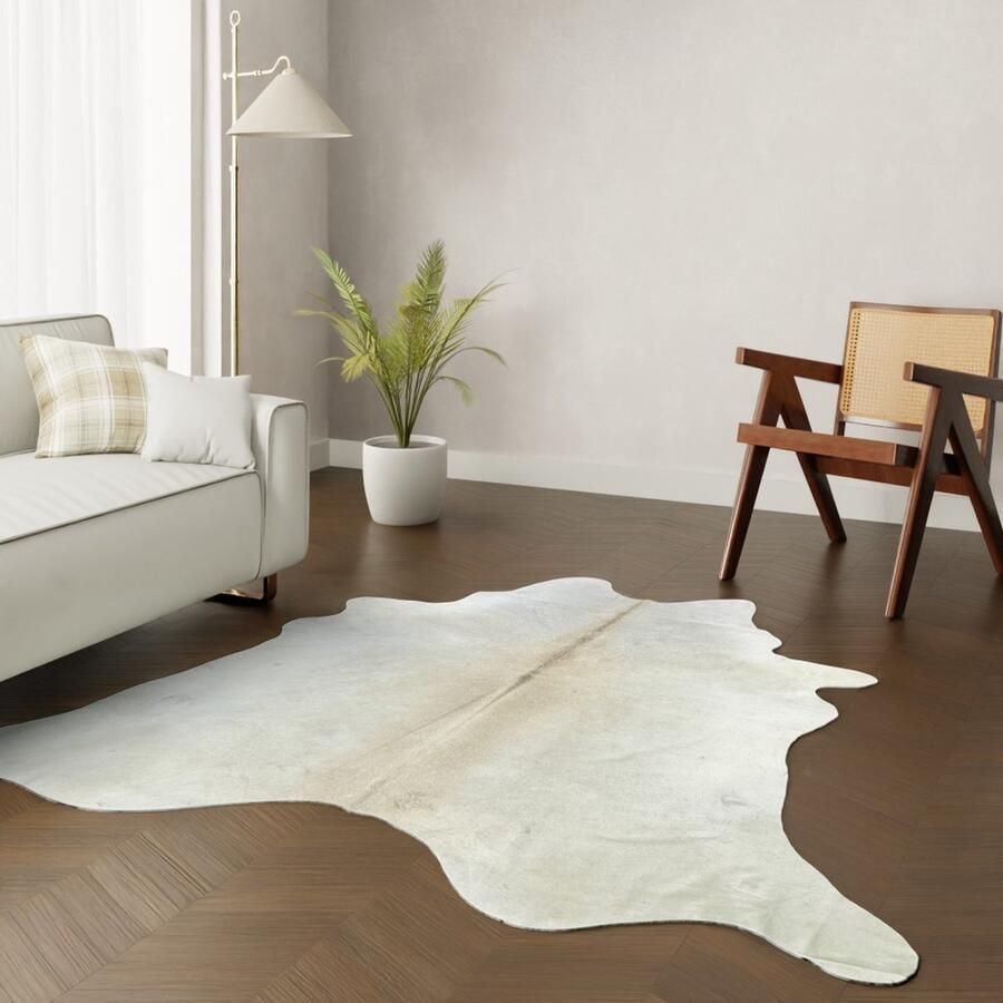 Koeienhuidkopen.nl Witte crème koeienhuid kleed XL gebroken wit koeienkleed vloerkleed koeienvel off white dierenvel dierenhuid vloer