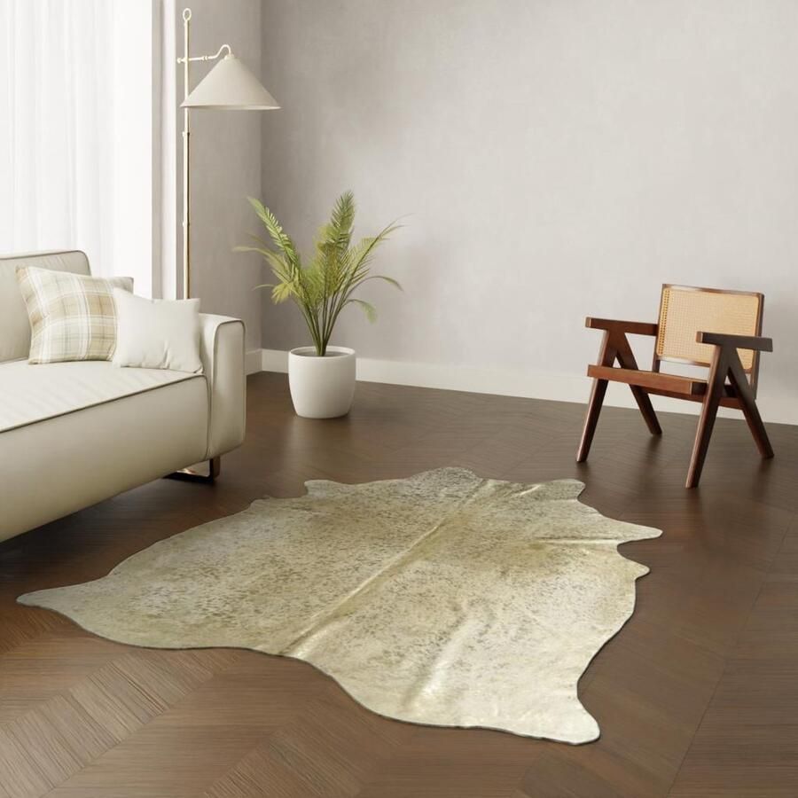 Koeienhuidkopen.nl XL gouden koeienhuid vloerkleed Koeienkleed tapijt goud koeienvel groot Geverfde dierenhuid dierenvel gold koehuid tapijt - Foto 2