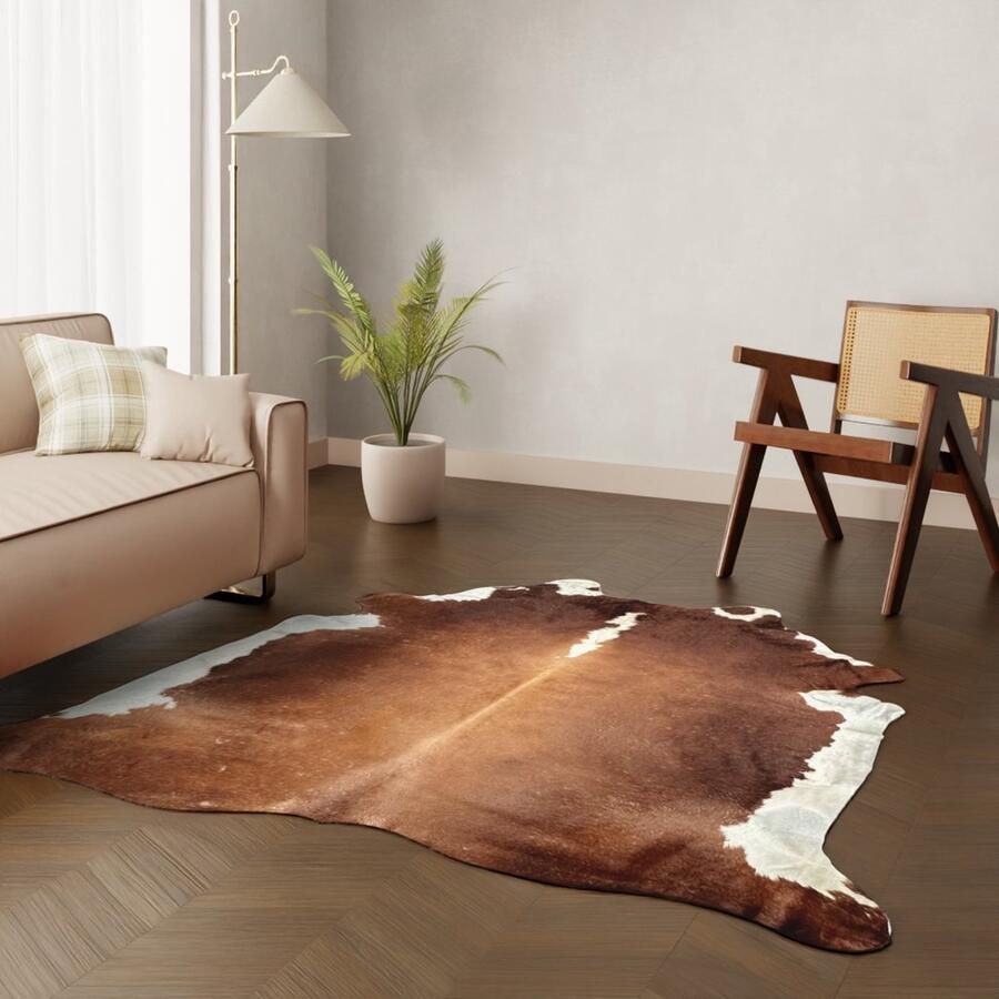 Schapenvachtkopen.nl XL donkerbruine koeienhuid vloerkleed Koeienkleed tapijt bruin koeienvel groot coffee dierenhuid dierenvel bruin koehuid tapijt