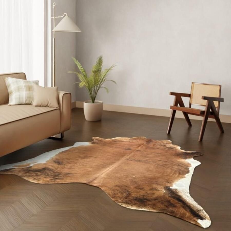 Koeienhuidkopen.nl XL warm-bruin witte koeienhuid vloerkleed Koeienkleed tapijt donkerbruin-wit koeienvel groot bont bruine dierenhuid dierenvel bruin koehuid tapijt