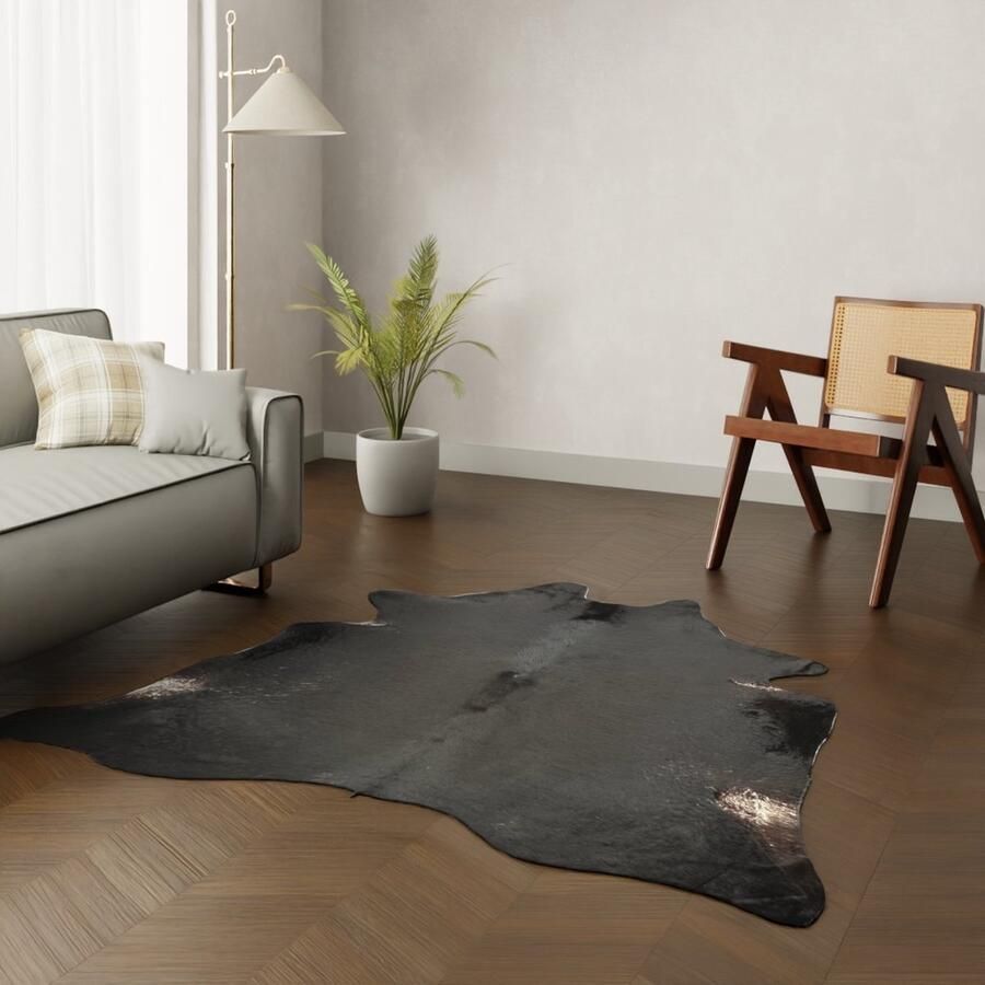 Koeienhuidkopen.nl Zwarte koeienhuid vloerkleed XL koehuid kleed zwart koeienvel dierenhuid dierenvel vloer - Foto 2