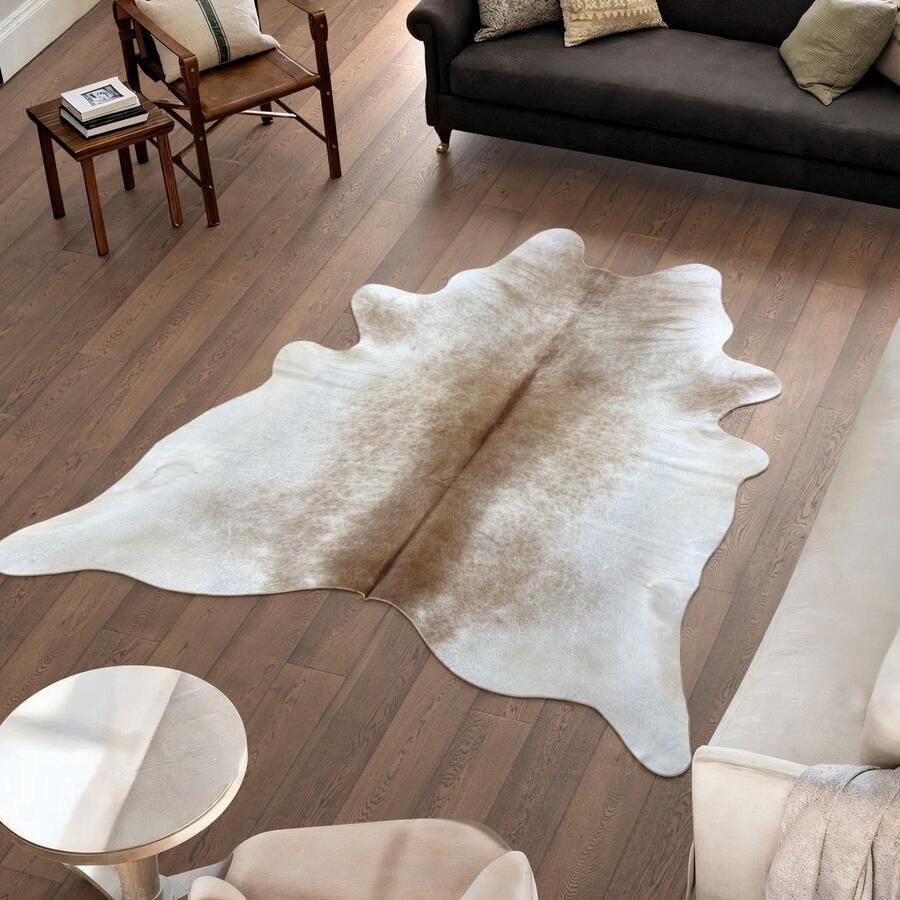 Koeienhuidvloerkleed.nl Koeienhuid Vloerkleed XL (Groot) Beige Wit 220 x 208 cm Koeienkleed Koeienvel Dierenvel Dierenhuid Koehuid Tapijt