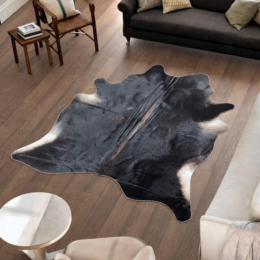 Koeienhuidvloerkleed.nl Koeienhuid Vloerkleed XL (Groot) Zwart 223 x 191 cm Koeienkleed Koeienvel Dierenvel Dierenhuid Koehuid Tapijt