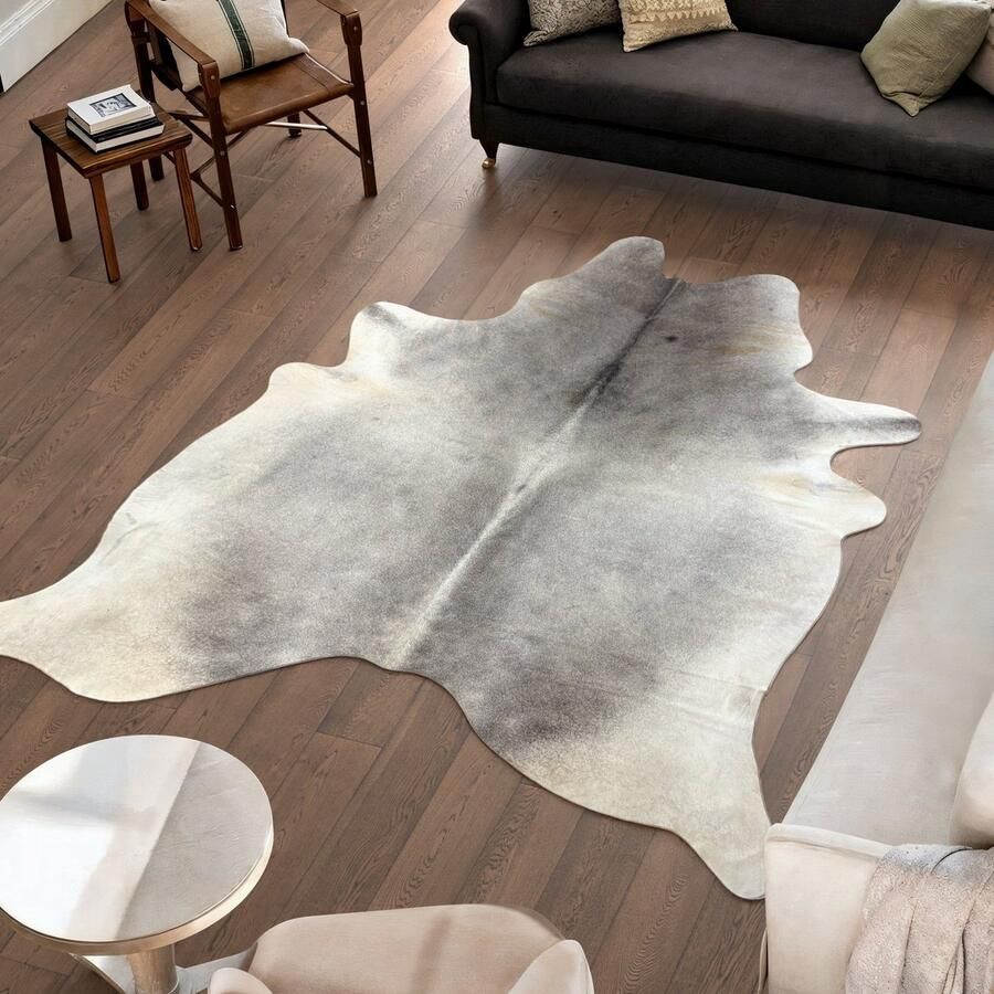 Koeienhuidvloerkleed.nl Koeienhuid Vloerkleed XXL (Extra Groot) Grijs Wit 241 x 223 cm Koeienkleed Koeienvel Dierenvel Dierenhuid Koehuid Tapijt