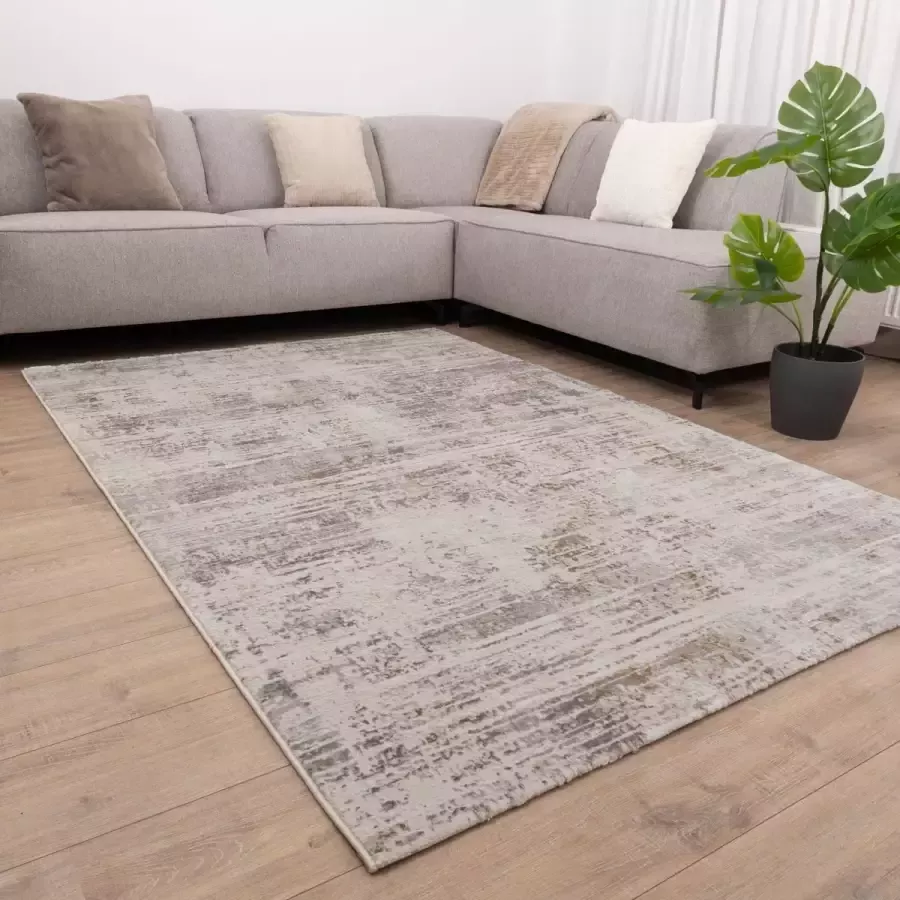 Koho Carpets Beige met Goud Tapijt Laagpolig Vloerkleed Koho Abstract Reality 160x230cm- Modern Woonkamer Salon Slaapkamer Eetkamer