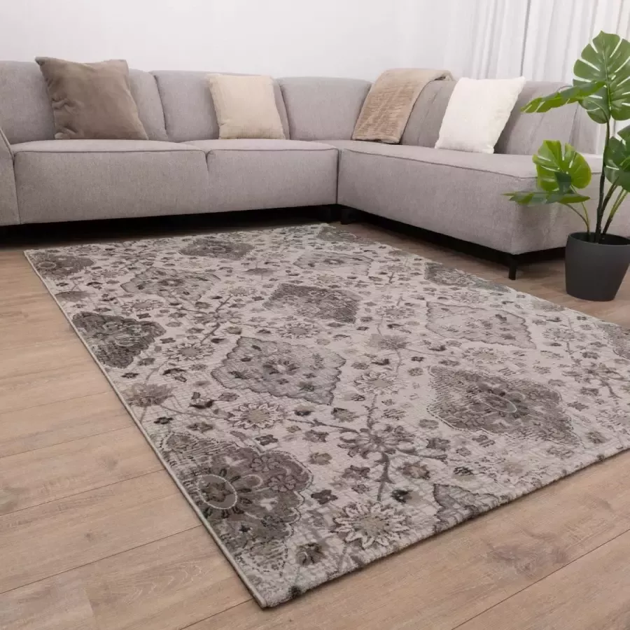 Koho Carpets Beige met Grijs Tapijt Bloemen Design Laagpolig Vloerkleed Koho Impressive 120x170cm- Modern Woonkamer Salon Slaapkamer Eetkamer