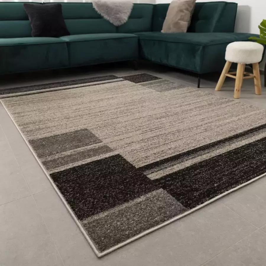 Koho Carpets Beige met Grijs Tapijt Laagpolig Vloerkleed Koho Belgian Design 140x190cm- Modern Woonkamer Salon Slaapkamer Eetkamer