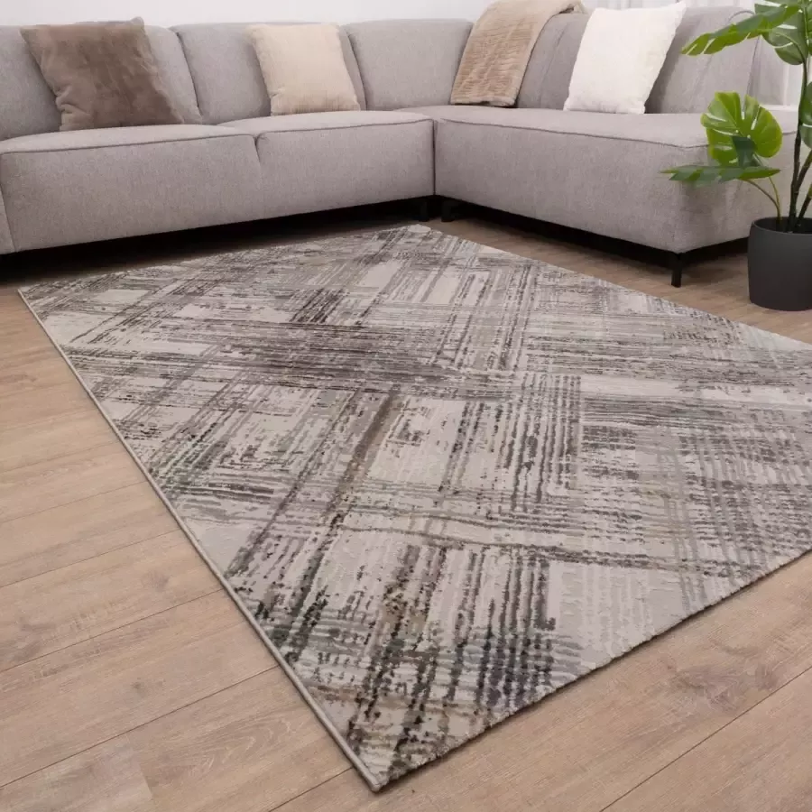 Koho Carpets Beige met Grijs Tapijt Laagpolig Vloerkleed Koho Impressive 120x170cm- Modern Woonkamer Salon Slaapkamer Eetkamer