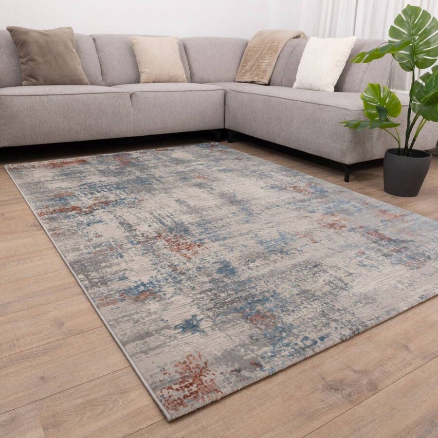 Koho Carpets Blauw met Zalm Roze Tapijt Abstract Design Laagpolig Vloerkleed Koho Impressive 160x230cm- Modern Woonkamer Salon Slaapkamer Eetkamer